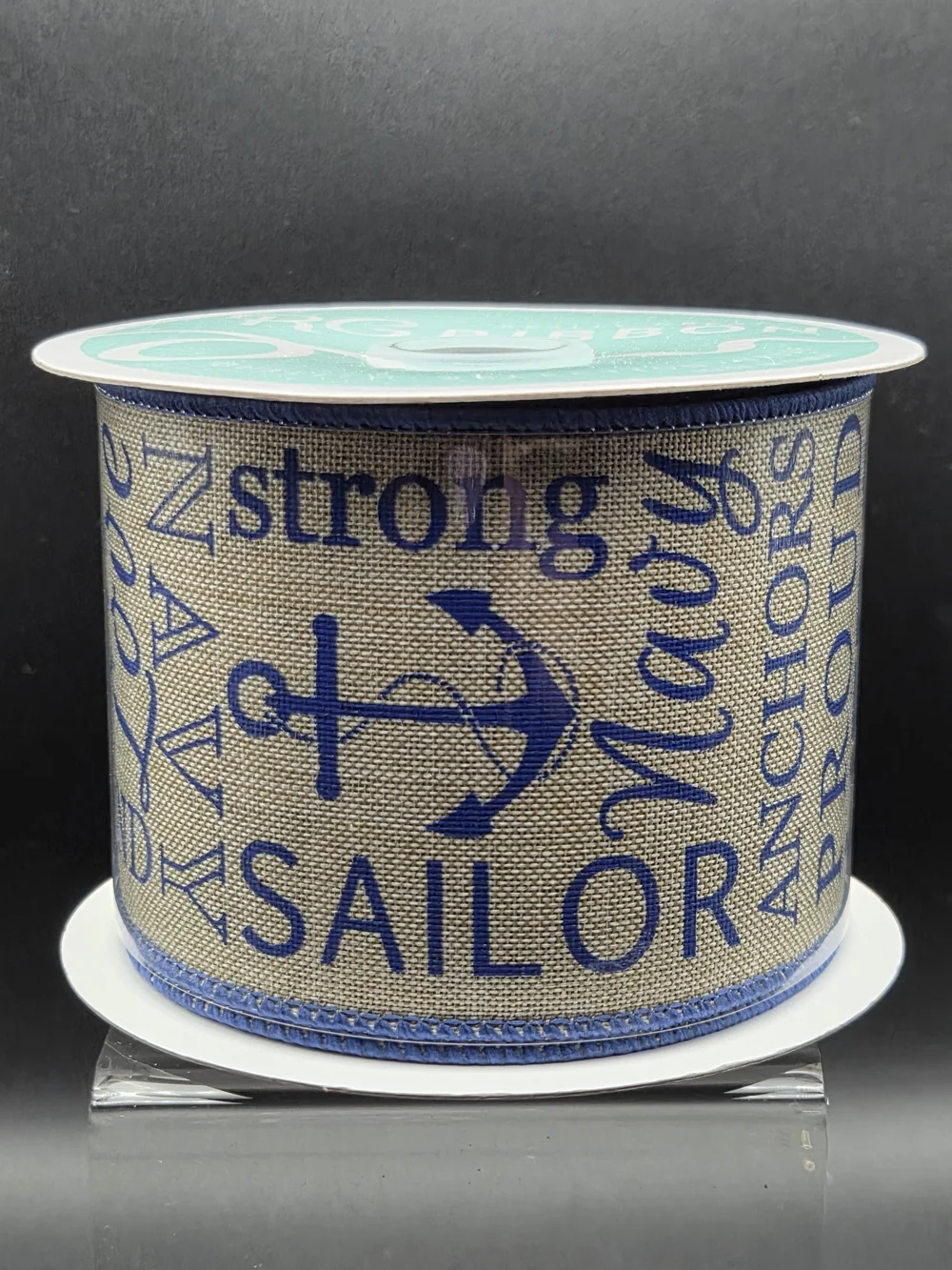Patriotic 'Navy Hero' Wired Burlap Ribbon In Dark Blue and Natural 10 Yards NWT